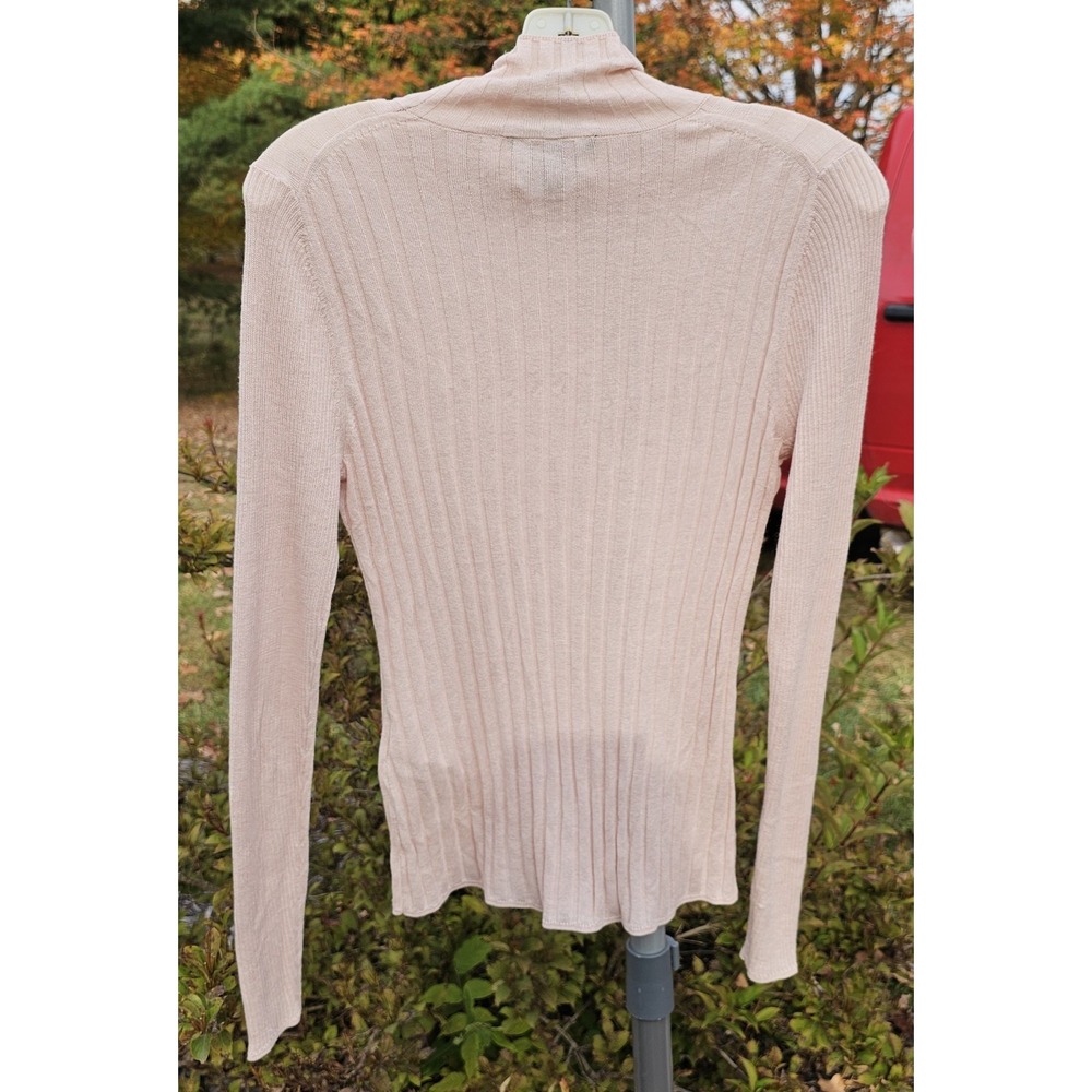 White House Black Market-Pink Roll Neck Ribbed Long Sleeve Top Size Medium - Picture 5 of 7